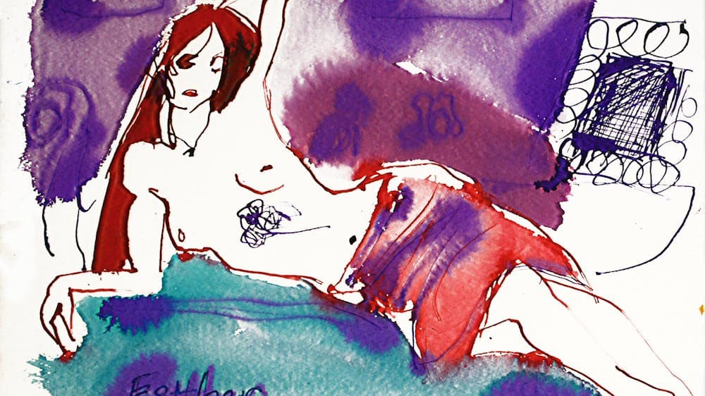 'Esther on the couch' Ink on 300gm rag paper. H38cm x W 48cm.