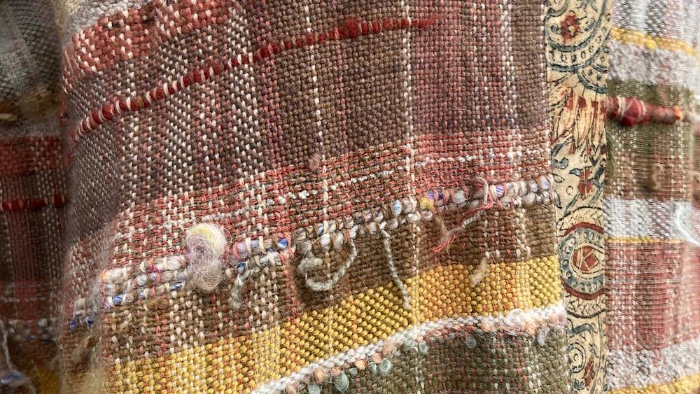 Woven SAORI top in natural colours of browns & greens