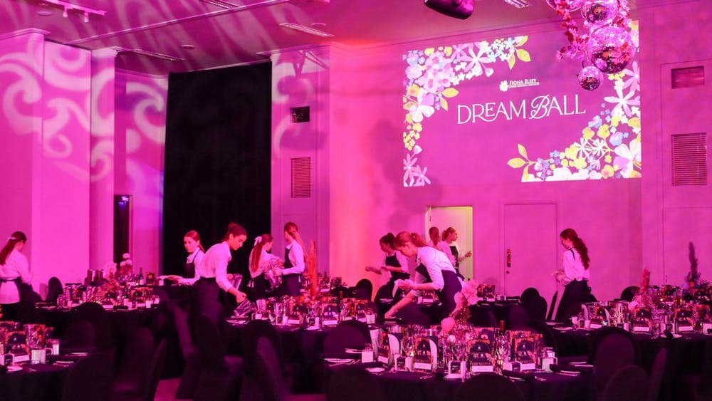 Setting up the tables for the Dream Ball