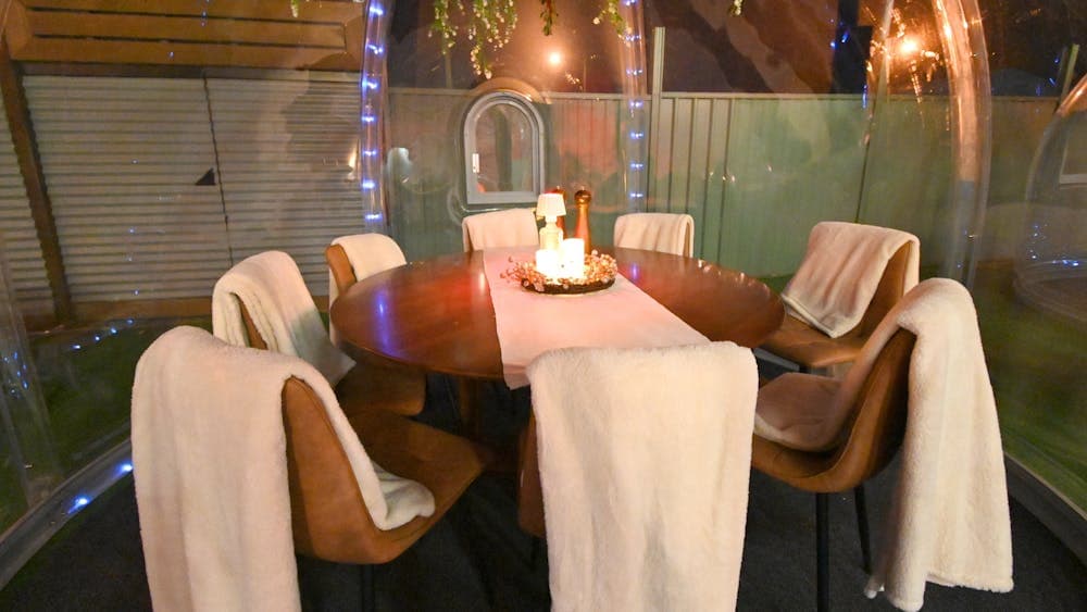 Winter Igloo with Dining chairs, table and throw rugs