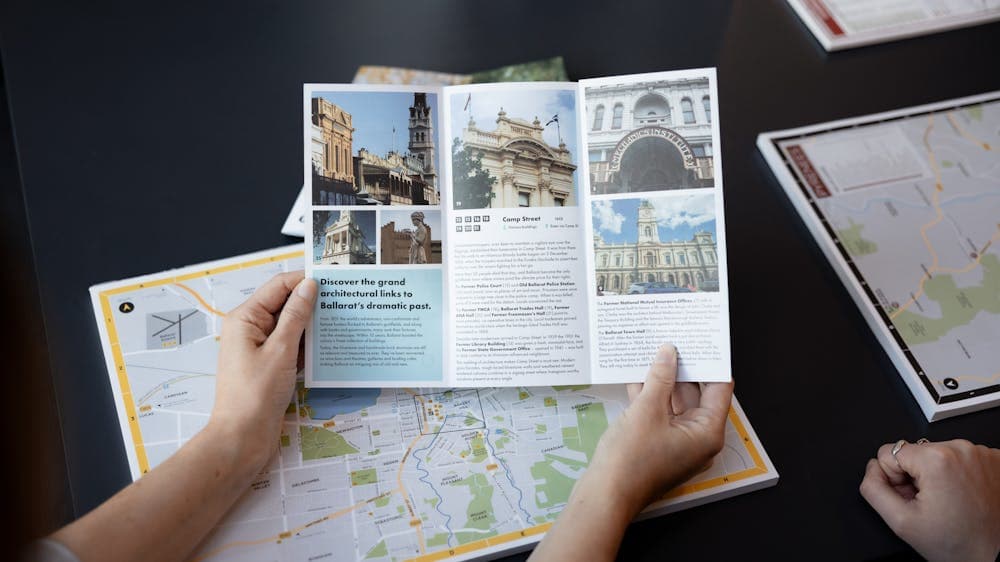 A Historic Streetscapes walk is held open over a Ballarat map
