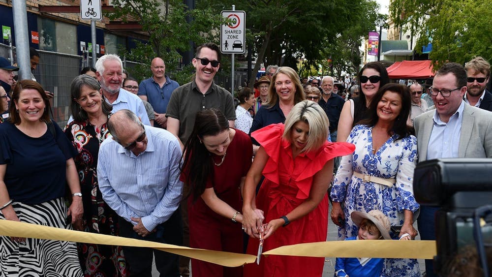 Ribbon cutting for the newly opened precinct