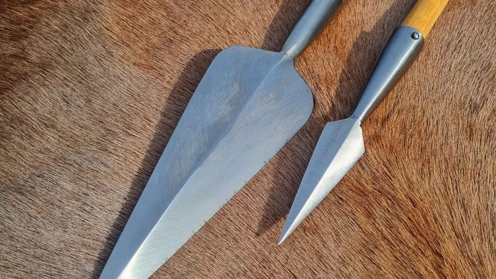 Two viking spears on animal fur