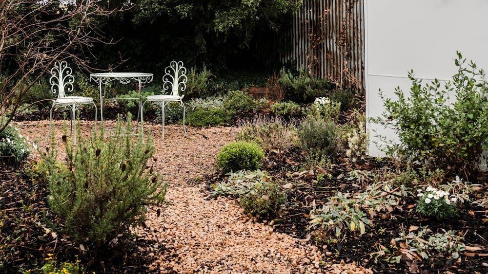 Garden with table and two chairs