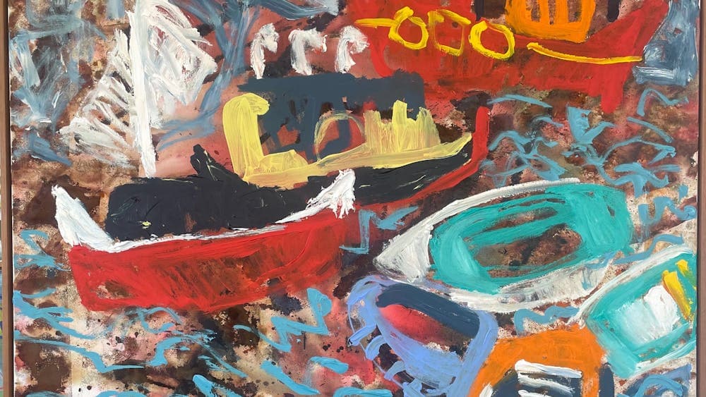 Abstract artwork with boats