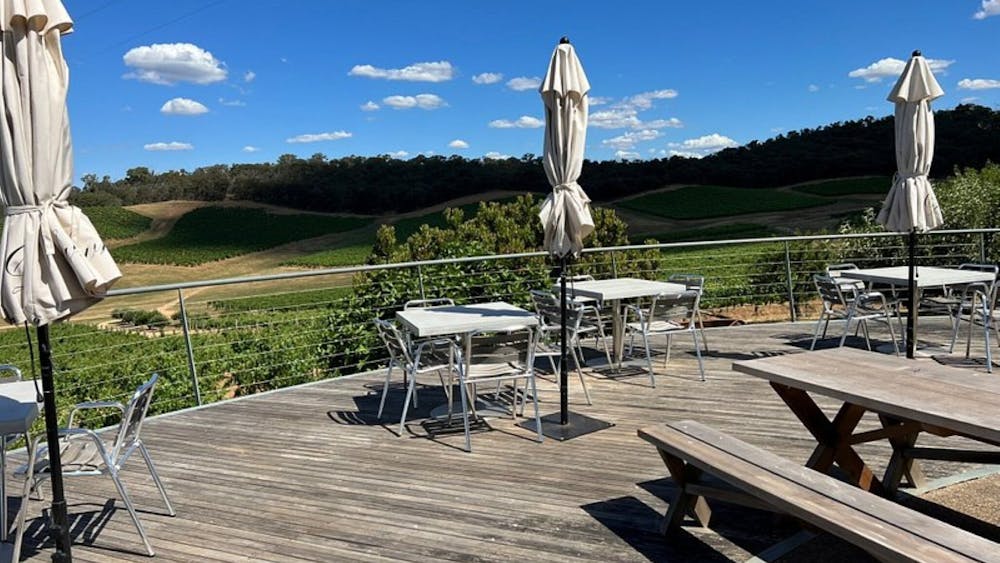 Dalwhinnie Deck overlooking the  vineyard