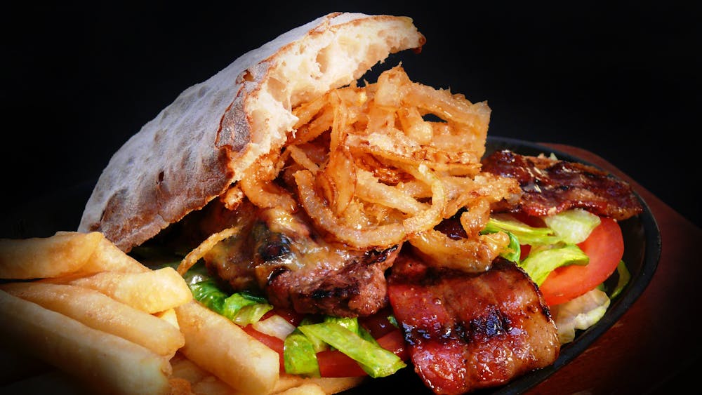 Steak sandwich on ciabatta bread