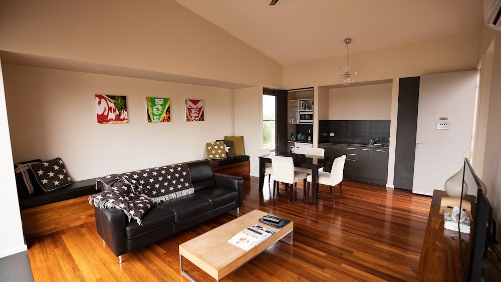 Large living, dining and kitchenette