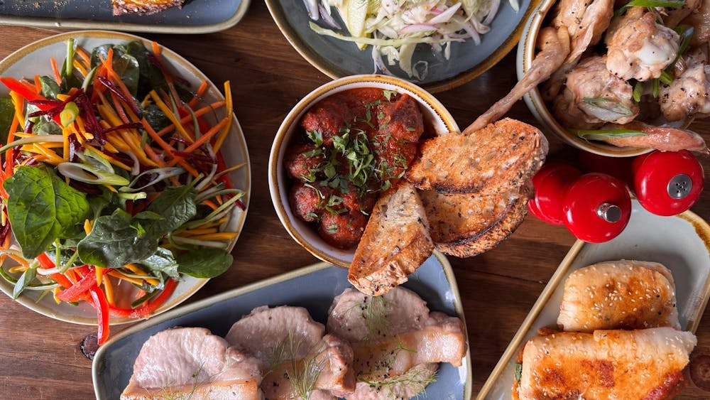 Overhead view of an assortment of meals