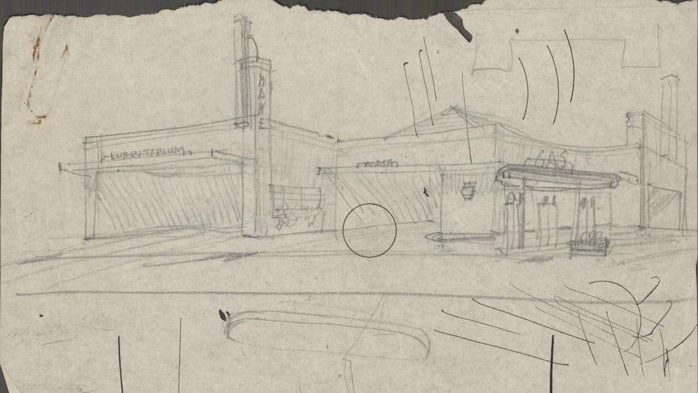 Service station pencil sketch