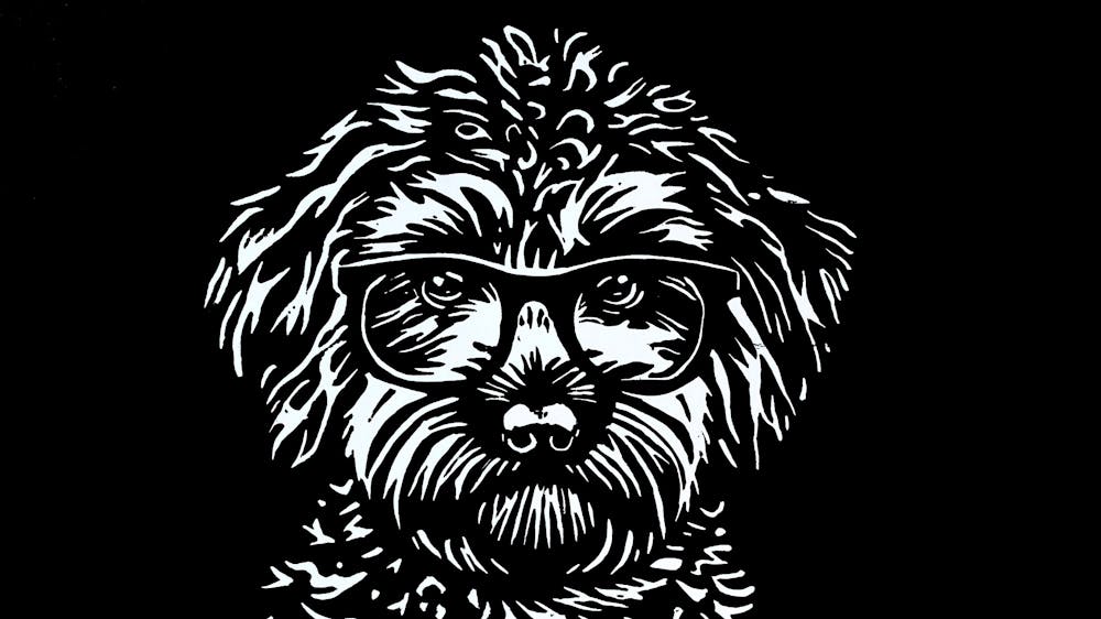 Black and White Print of dog reading