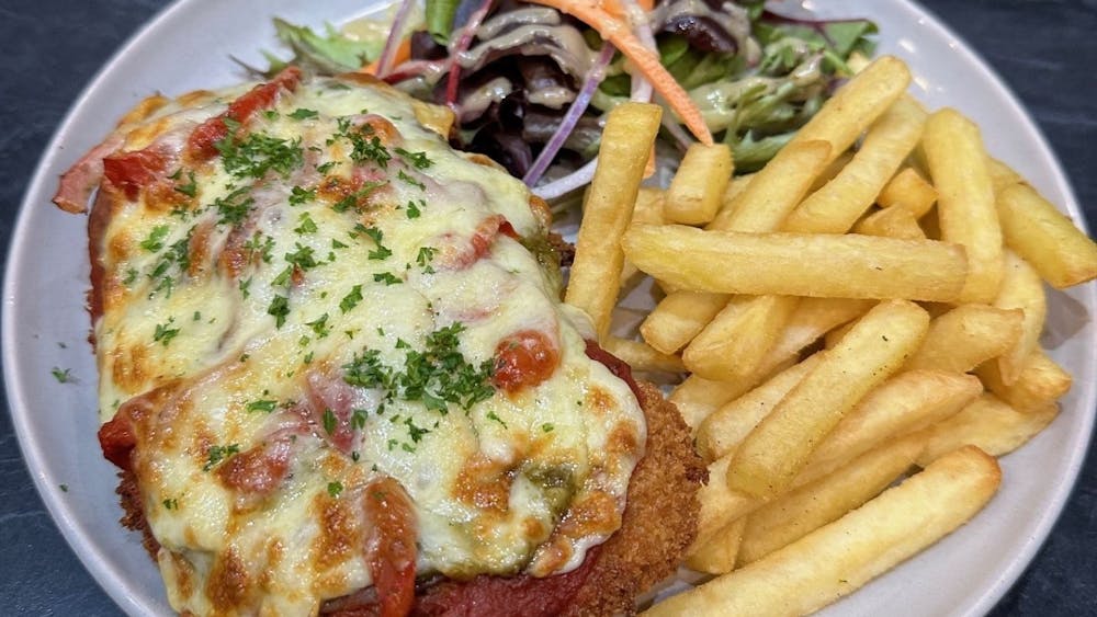 Chicken Parma, Chips & Salad