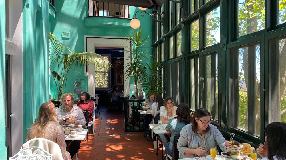 diners in sunlit café