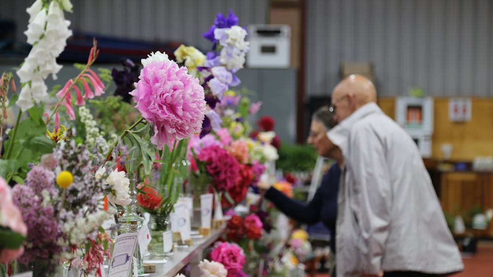 Flower exhibits on benches
