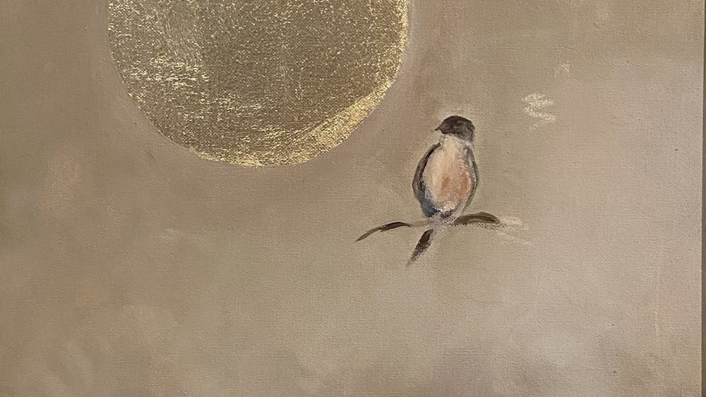 Contemporary painting with bird & moon
