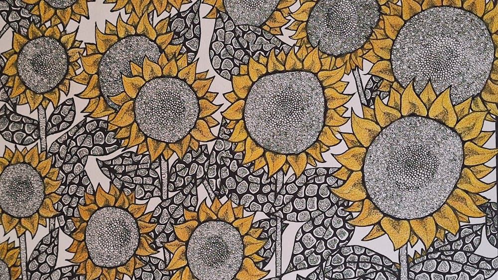 fine detailed patterns create sunflowers with yellow watercolour