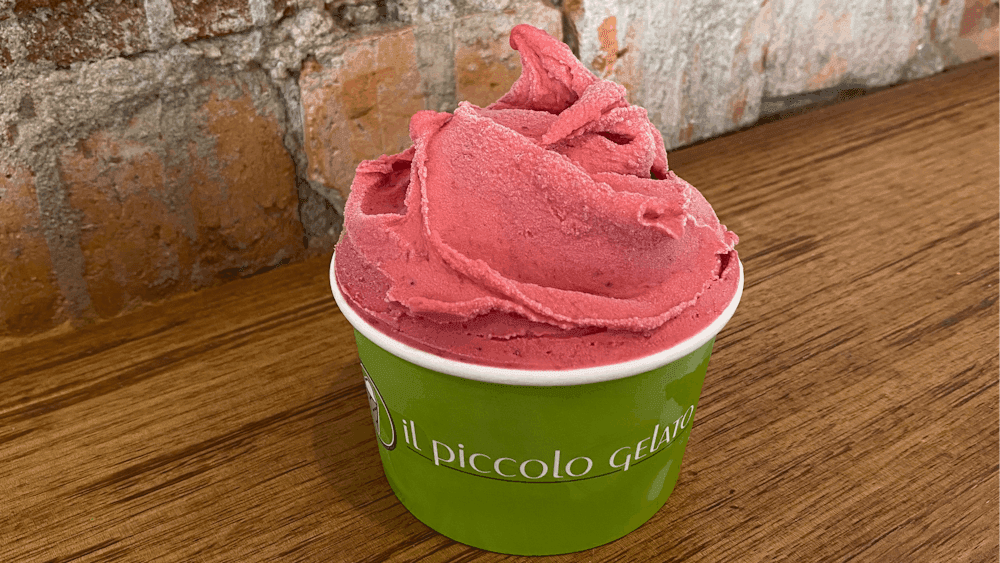 Raspberry sorbetto in a cup