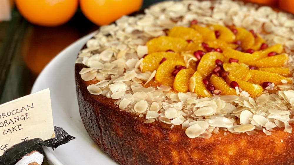 Freshly baked Orange Cake on display